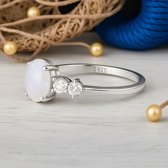 🆕Moonstone Minimalist Ring S925 Sterling Silver Genuine Gemstone CZ Stones - Picture 11 of 11